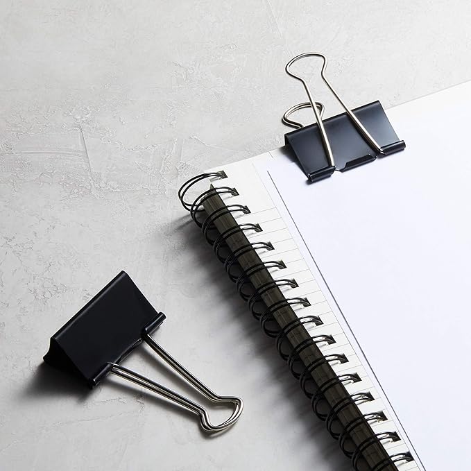 Amazon Basics Sturdy Binder Clips for Office Use, 48 Count (4 Pack of 12), Large, 2 in, Black