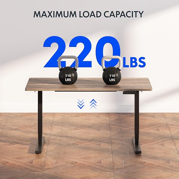 FLEXISPOT E6 Essential 3 Stages Dual Motor Electric Standing Desk 48x30 Inch Whole-Piece Board Height Adjustable Electric Sit Stand Desk(Black Frame + Brown Wood Grain Desktop, 2 Packages)