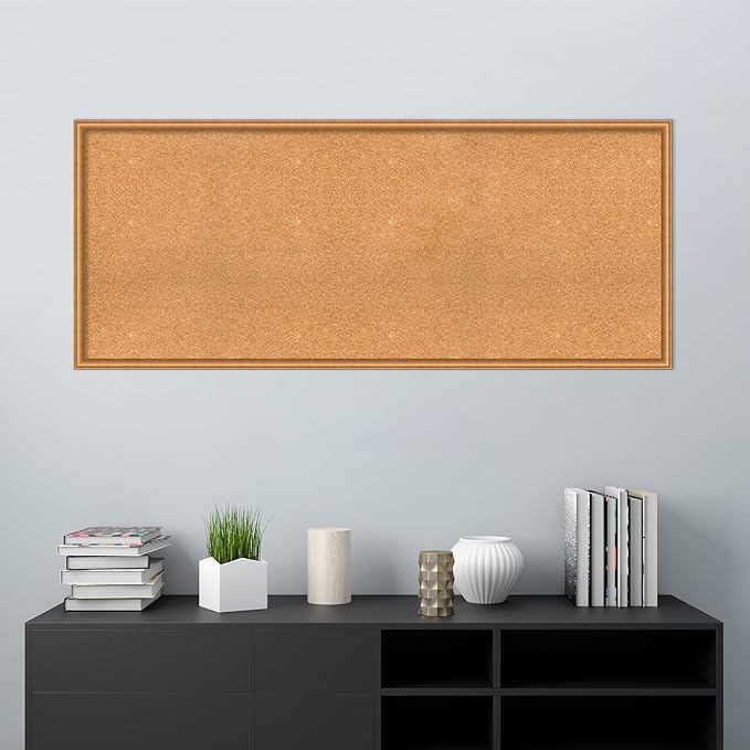 Amanti Art Natural Cork Board for Wall, 26x62 Vision Board with Bronze Frame, Oversize Corkboard Office Decor for Home Organization, Casual Corkboard Pinboard to Display Items for Home Organization
