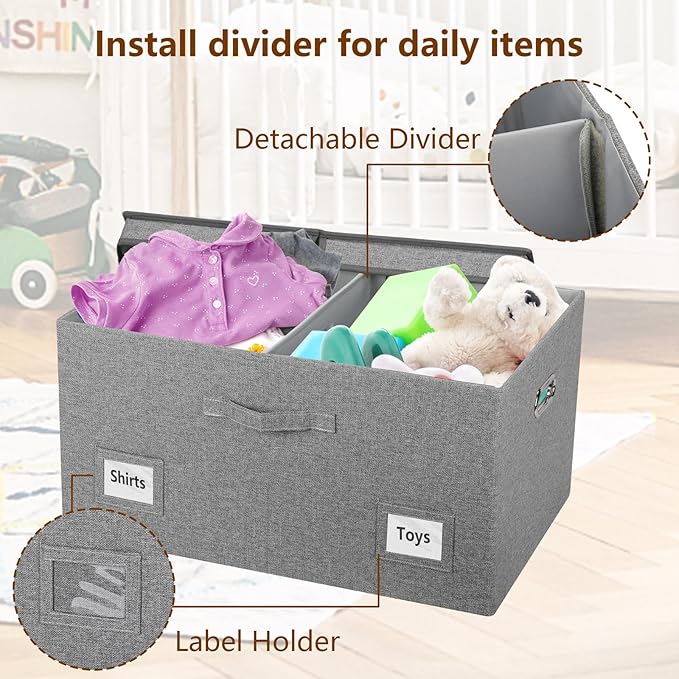 75 Quarts Extra Large Decorative Storage Bins with Lids, 1 Pack Gray Collapsible Storage Bins with Lids, Stackable Storage Bins Decorative Box Storage With Lid Extra Large