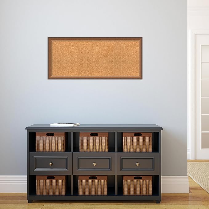 Amanti Art Natural Cork Board for Wall, 16x36 Vision Board with Bronze Frame, Medium Corkboard Office Decor for Home Organization, Modern Corkboard Pinboard to Display Items for Home Organization in