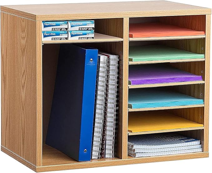 AdirOffice Wooden Adjustable Literature Organizer, 12 Compartment Office Mailbox, or Classroom Literature Organizer, Medium Oak