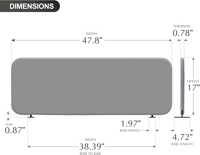 DECOLAB Desk Dividers, Portable Table Partition Screen Panel for Office, Workspace, Classroom, Student, Freestanding, Scratch Resiatance, 48"x18", Steel