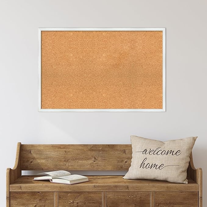 Amanti Art Natural Cork Board for Wall, 23x35 Vision Board with White Frame, Large Corkboard Office Decor for Home Organization, Country Rustic Corkboard Pinboard to Display Items for Home