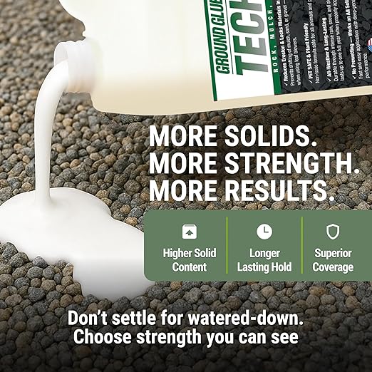 Ground Glue Tech-Tonic Landscape Adhesive for Rock, Mulch, and Sand, Weatherproof Long-Lasting Stabilizer for Trails & Slopes, Pet-Safe Binder for Pea Gravel, Bark & Flower Beds, Made in USA, 1 Gallon