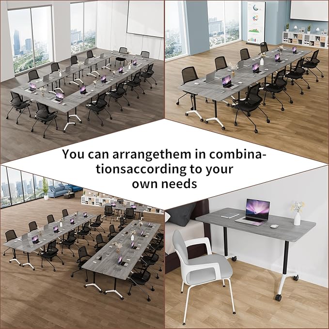 Conference Room Table with Flip-Top Design for Dynamic Meetings, Business Table Computer Desk with Heavy-Duty Frame,Foldable Seminar Meeting Tables for Home Office (6, B, 70.8IN)