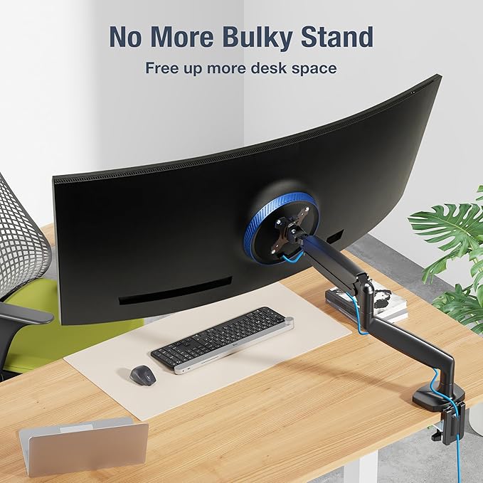 AVLT Single 17"-45" Monitor Arm Desk Mount Premium Mechanical Spring fits One Flat/Curved/Ultrawide Monitor Full Motion Height Swivel Tilt Rotation Adjustable, Black