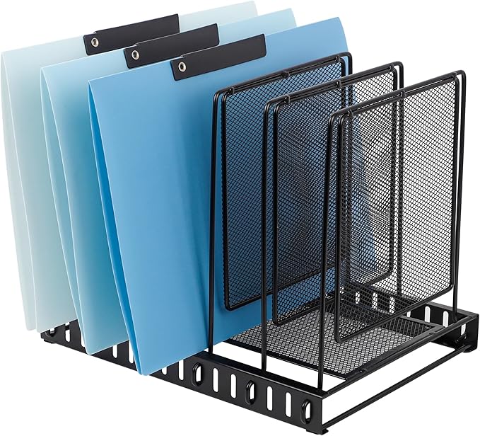 EASEPRES 5 Section Vertical Metal Mesh Desk File Organizer, Spacing Adjustable Upright Desktop Paper Mail Document Magazine Sorter Folder Holder for Workspace Office School Home, Black