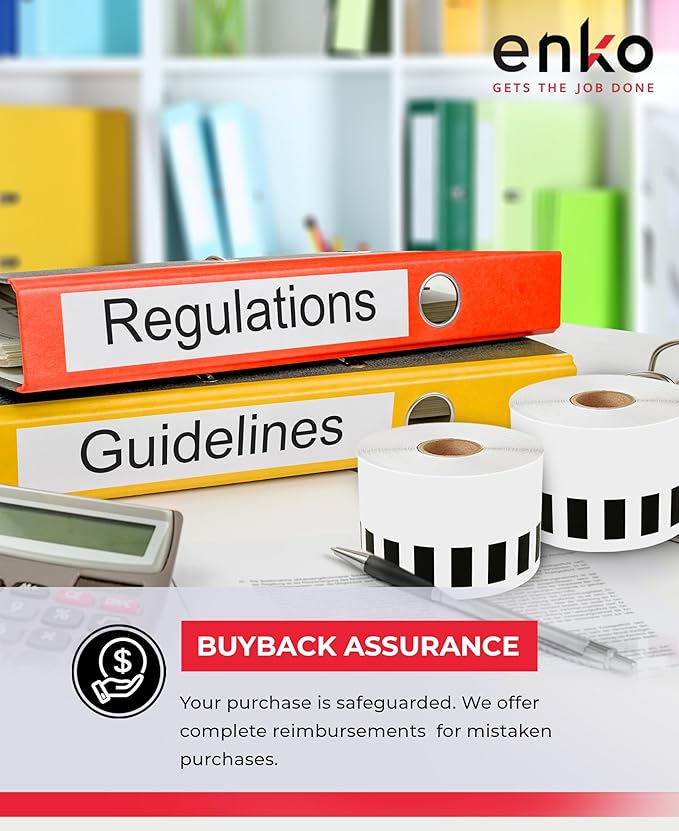 enKo - Compatible DK-2205 Continuous Paper Labels (2.4 Inch x 100 Feet) Compatible for Brother QL Label Printers - 48 Rolls with 16 Refillable Cartridge Frames