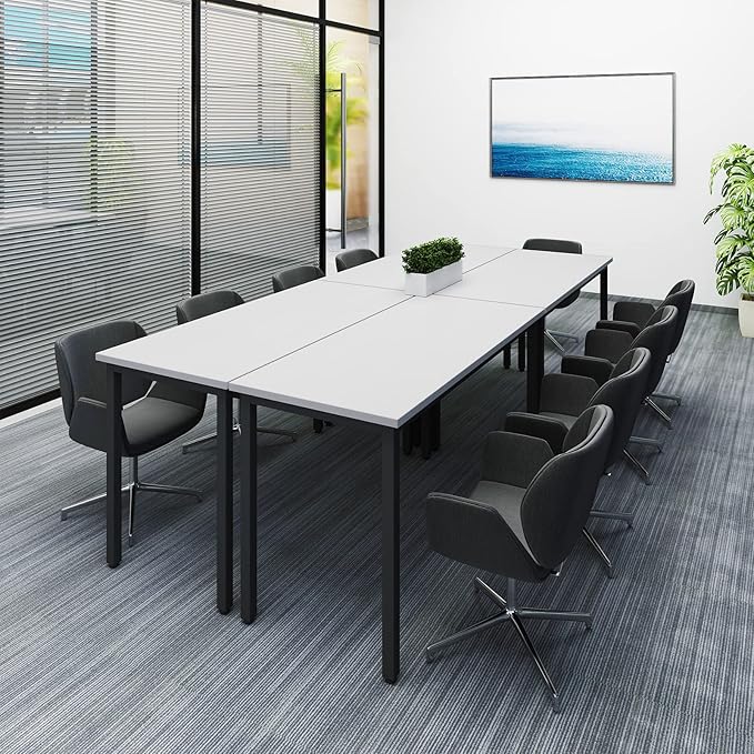 Bonzy Home Conference Tables 8ft Office Computer Desk for Meeting Room Study Writing Printer Podcast Table for 10 People 4PCS 94.4"x47.2"x29.5", White
