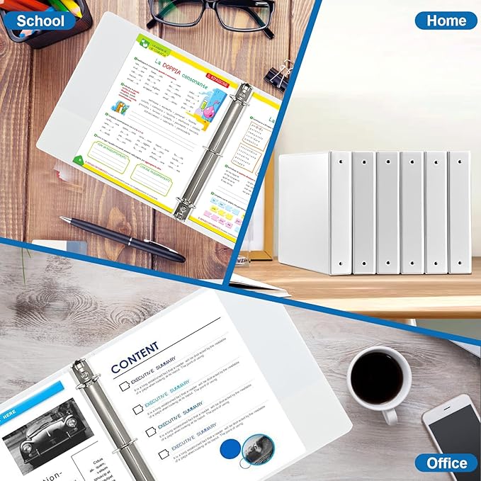 1.5 Inch 3 Ring Binder, 1-1/2“ Binder with 2 Interior Pockets, Durable White View Binders, Clear View Cover, Holds up to 325 Sheets US Letter Size, Perfect for Office/Home/School.(6 Pack)
