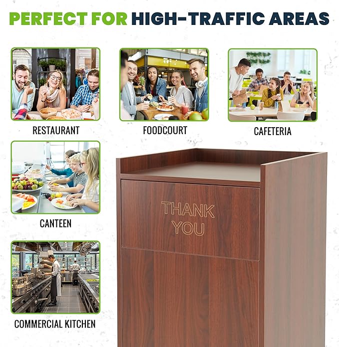 Alpine Restaurant Trash Can Cabinet - Commercial Trash Can 40 Gallon, Garbage Receptacle Indoor with Tray Holder for Restaurants, Cafeterias (Mahogany)