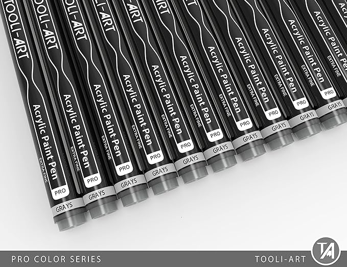 Acrylic Paint Pens 22 Gray Tones Assorted Pro Color Series Markers Set 0.7mm Extra Fine Tip for Rock Painting, Glass, Mugs, Wood, Metal, Canvas, Projects, Non Toxic, Waterbased, Quick Drying