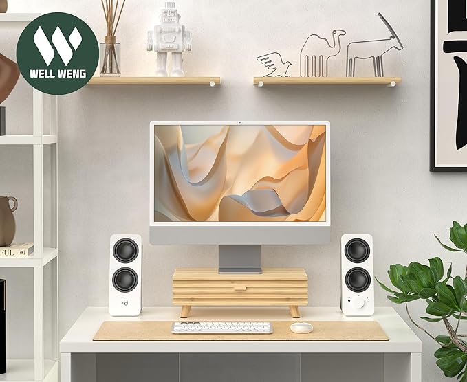 Bamboo Monitor Stand with Drawer - Desk Organizer with Cable Management & Storage, Ergonomic Laptop Riser for Home Office (220lbs Capacity, 15.7 inch ,Natural)