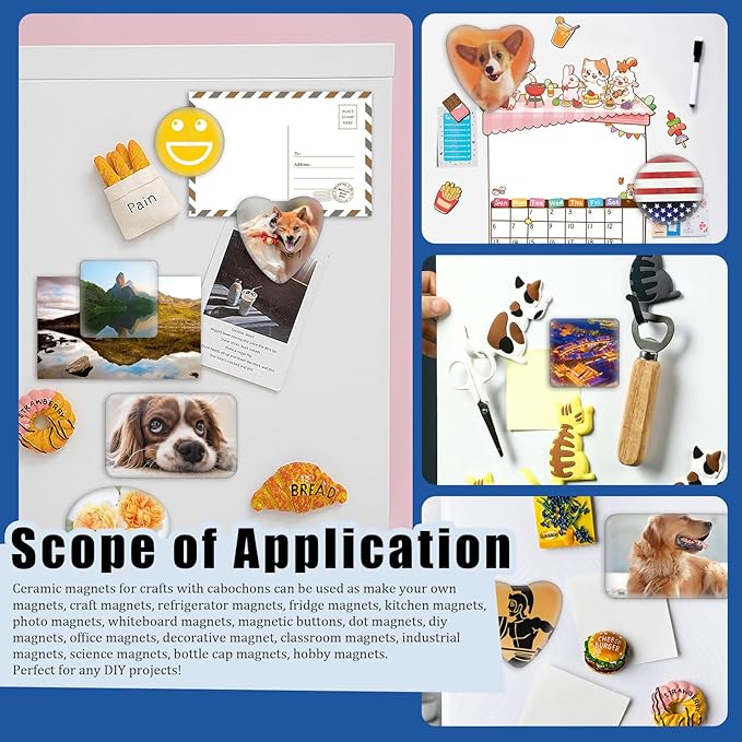 Glarks 72pcs Fridge Magnets Craft Set Round/Oval/Square/Heart/Rectangle Shape Ferrite Ceramic Magnets with Adhesive Backing and Transparent Glass Cabochons for Fridge Office Locker Whiteboard Making