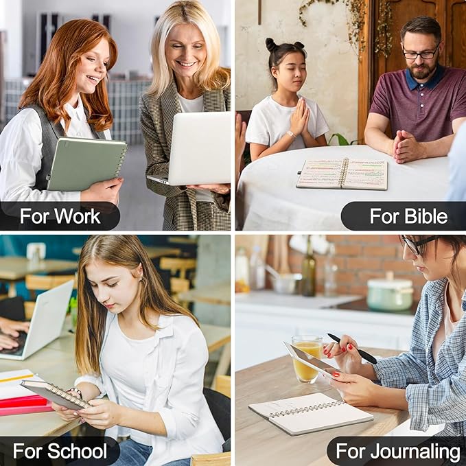 AHGXG Lined Spiral journaling notebooks With Numbered Pages, Hardcover Leather College Ruled Notebook 5.7" x 8.3" A5, light ivory Paper, Notebooks for School Work, Journals for Women,GrayBlue