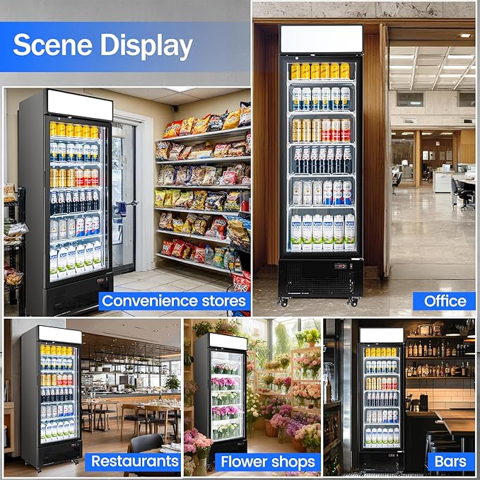 Commercial Display Refrigerator with Glass Door 12 Cu.ft Merchandiser Beverage Cooler Bar Black Drink Fridge for Convenience Stores, Supermarkets,Bars,Offices