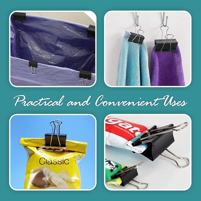 Binder Clips - 60 Pack Mini Black Paper Clamps, 0.6 Inch, Holds 30 Pages, File Clip for Home, Office and School Supplies