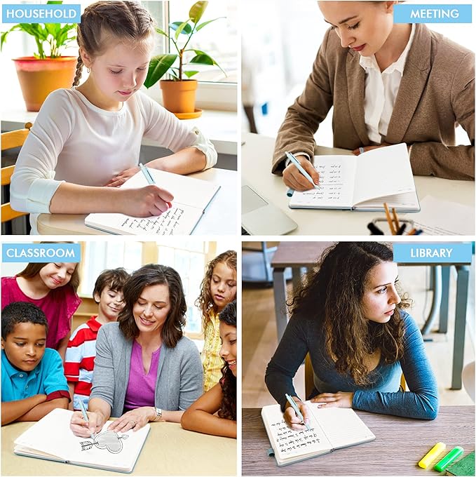 feela 8 Pack Notebooks Journals Bulk, Hardcover Notebook Classic Ruled Lined Journals with Pen Holder for Women Girls School Business Supplies, with 8 Black Pens, 120 GSM, 5.1”x8.3”, A5, Light Blue