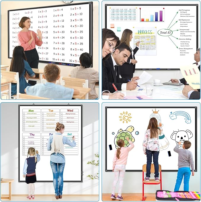 H-Qprobd 60"x48" White Board for Wall Large Magnetic Dry Erase Board with Black Aluminum Frame, Presentation Whiteboard Suitable for Home, Office, Classroom & Kitchen