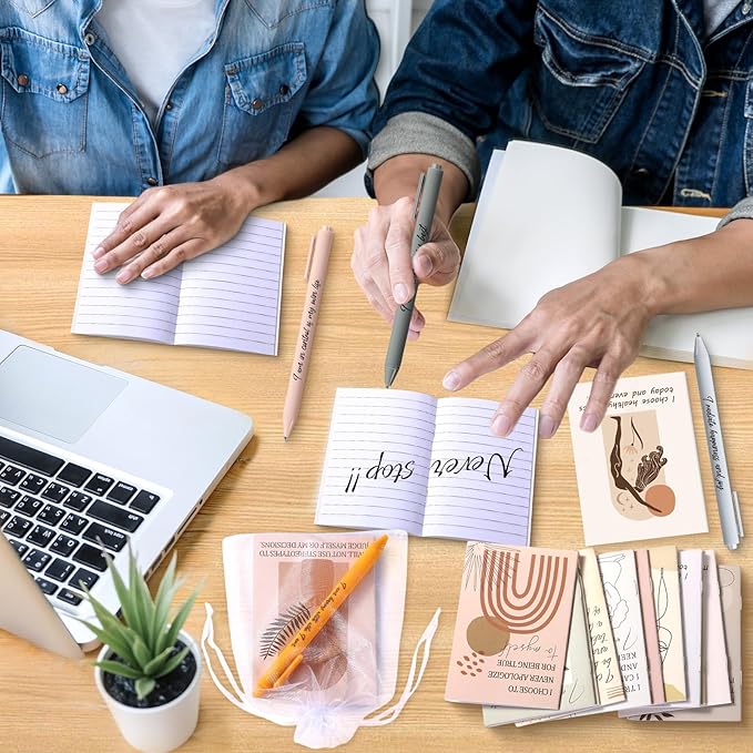 24 Set/48 Pcs Positive Affirmation Gift Set Gratitude Notebooks with Pens Small Bags Motivational Encouragement Notepads Daily Affirmations Journal for Women Stress Relief Self Care (Boho)