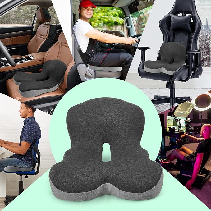 Buttocks Cushion for Office Chair Memory Foam Seat Pad for Butt Support Tailbone Relief Ergonomic Chair Cushion for Home Car Travel or Work (Classic Black)