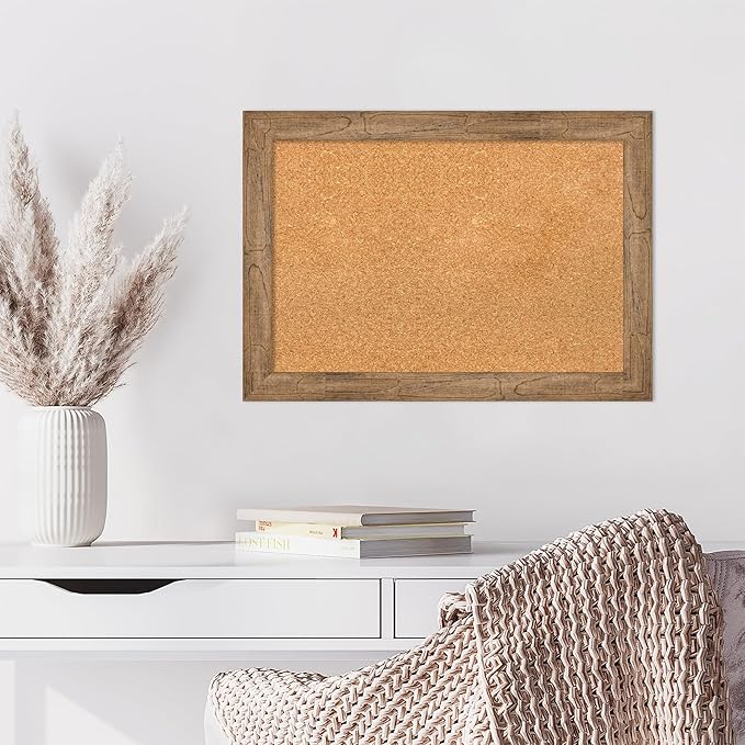 Amanti Art Natural Cork Board for Wall, 20x28 Vision Board with Brown Wood Frame, Medium Corkboard Office Decor for Home Organization, Rustic Farmhouse Corkboard Pinboard to display items for home