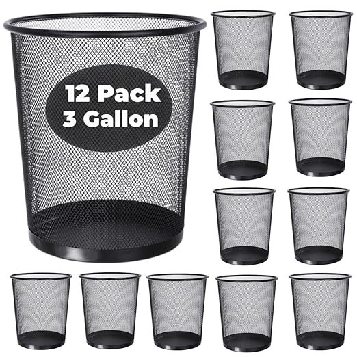 GOODSOFA 12 Pcs Mesh Trash Cans 3 Gallon Open Top Mesh Waste Wastebasket Lightweight Trash Bin Metal Basket Garbage Can for Kitchen Office Dorm Room Living Bedroom Under Desk Home Black