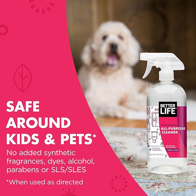 Better Life Multi Surface Cleaner - Plant Derived Cleaner Spray, Non-Toxic All Purpose Cleaners, Eco-Friendly Non Toxic Cleaning Supplies for Home, Currant and Citrus Scent, 32 Fl Oz