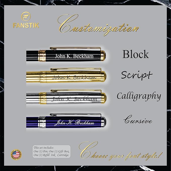 Customized Black & Silver Luxury ballpoint pen (Made In USA) fancy gift set for women, Chrome Finish, Professional executive pen gift set for men (Lux Custom-BallPoint Black-Silver)