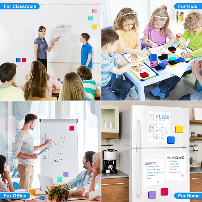 200 Pack Dry Erase Erasers, Mini Magnetic Dry Erase Eraser Bulk, Square 6 Colors White Board Dry Erasers, Ideal Chalkboard Cleansers, Perfect for Kids Classroom, Home and Office (1.97 x 1.97 Inch)