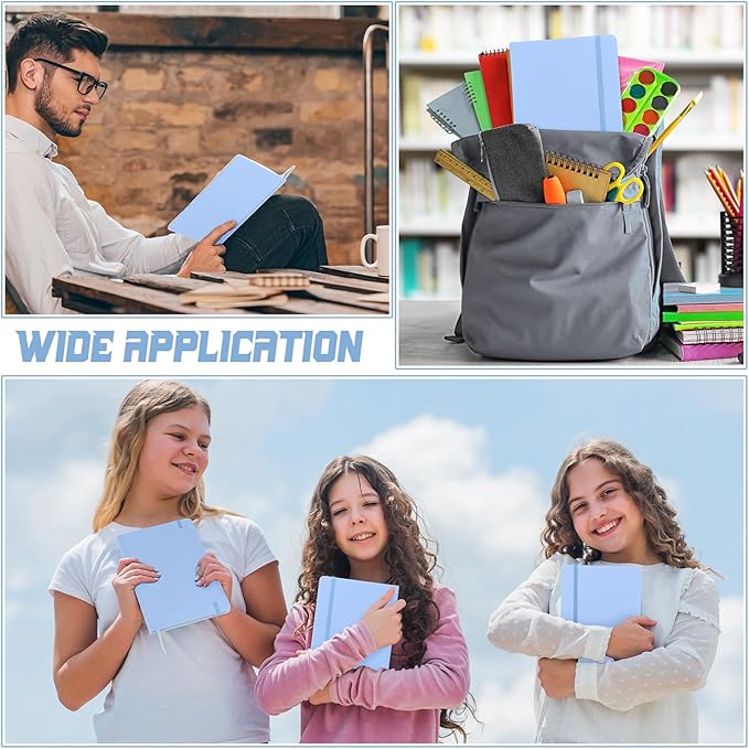 Honoson 20 Pack Lined Journal Notebooks A5 Hardcover Executive Notebook 5.5" x 8.3" PU Leather Wide Ruled Journals Bulk with Elastic Band for Home Business Office School Supplies(Light Blue)