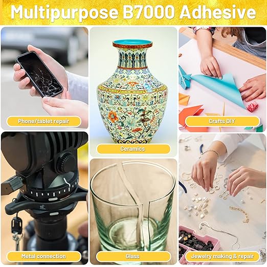 B7000 Jewelry Metal Glue with Precision Tips, Upgrade Clear B-7000 Glues Paste Transparent Liquid Fusion Fabric Glue for Phone Repair, Glass, Wooden, Rhinestone Jewelry Crafts, DIY Tumblers (4 x15ML)