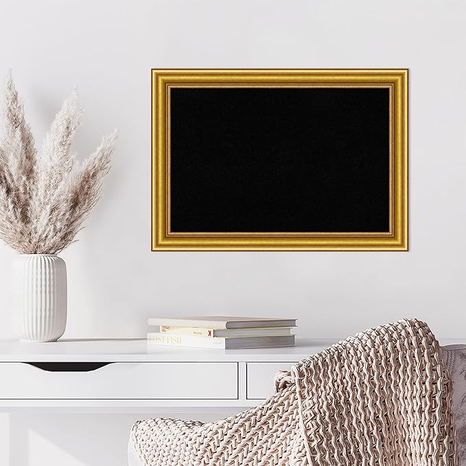 Amanti Art Black Cork Board for Wall, 20x28 Vision Board with Gold Wood Frame, Medium Corkboard Office Decor for Home Organization, Traditional Corkboard Pinboard to display items for home
