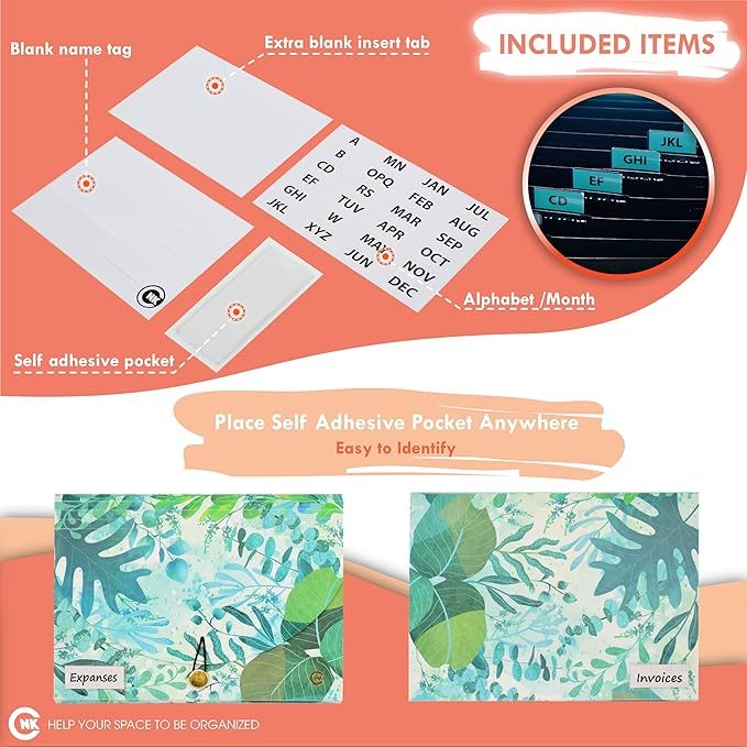 CNK File Folders Organizer with 13 Pockets Accordion Expanding Folder Documents Receipt Document Paper Pocket Filing Accordian Important expandable holder files alphabetical Labels Letter