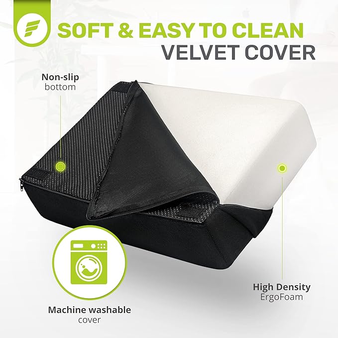 ErgoFoam Flat-Top Adjustable Foot Rest - High-Density Compression-Resistant Foam, Non-Slip, Black, Modern, Office