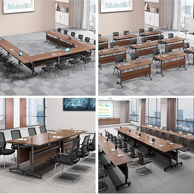 Conference Table, Folding Conference Tables Modern White, Conference Room Table with Wheels, 2-10 People for Office, Meeting Room (4, 1619YHT, 55IN)