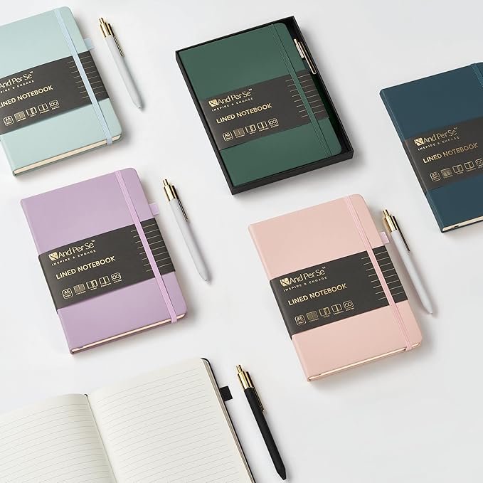 A5 Lined Leather Journal and Pen Set for Women&Men, Gift Box Included, Hardcover Notebook with 160 Pages 100GSM Thick Paper, for Work, Business, School or Home Writing (Pink)