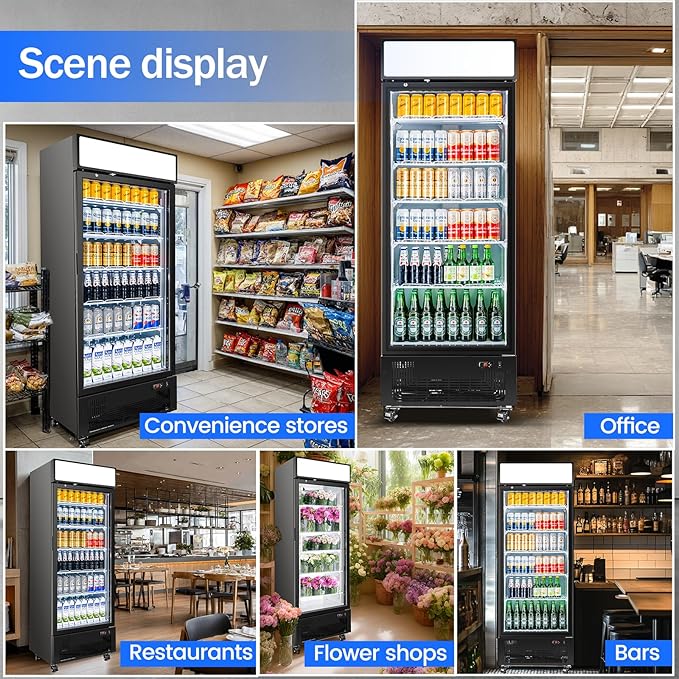 Commercial Beverage Refrigerator 15 Cu.ft. with Glass Door Display Merchandiser Fridge ETL Drink Cooler for Bars,Restaurants, Convenience Stores, Supermarkets and Offices