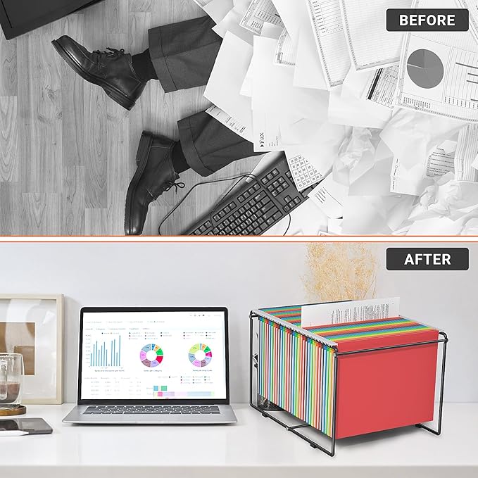 Hanging File Folder Frame Letter Size,10" H,Height Dot Not Fit All Filing Cabinet Drawer,Desk Hanging File Folders Organizer Holder,Metal,Black