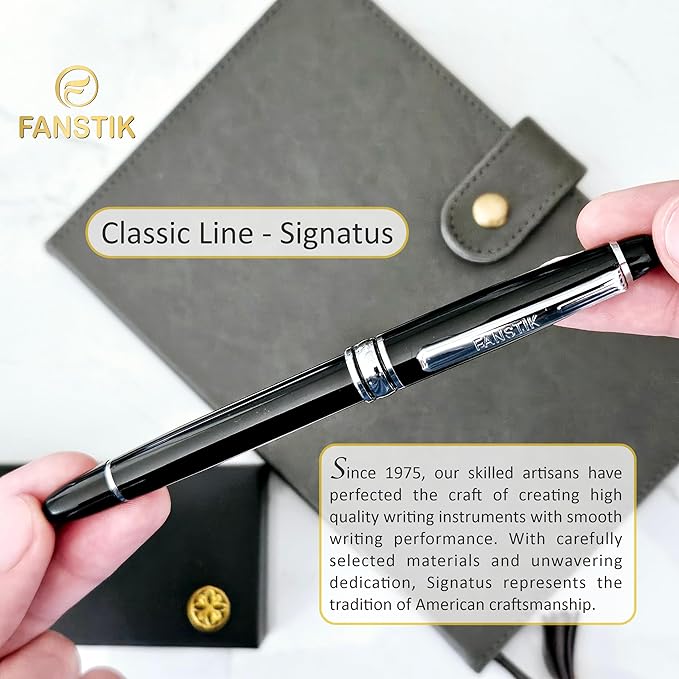 Customized Fountain pen with name (MADE IN USA), stainless steel, black and Silver, luxury engraved pen personalized for men and for women. (Fountain Black-Silver)