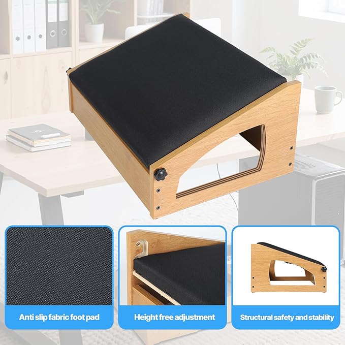 Ergonomic Foot Rest, 4 Adjustable Height Foot Stool,Footrest Under Desk, Flip Over Office Desk Foot Rest, Improving Posture, Promoting Blood Circulation(Natural)