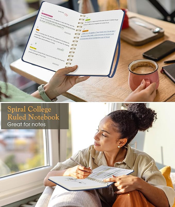 Dotted Spiral Journal Notebook, A5 Hardcover Spiral Journals for Women Men, 100 GSM Dot Grid Paper Notebooks, 150 Pages Spiral Bullet Dotted Notebook for Writing Note Taking 5.75" x 8.38", Navy Blue