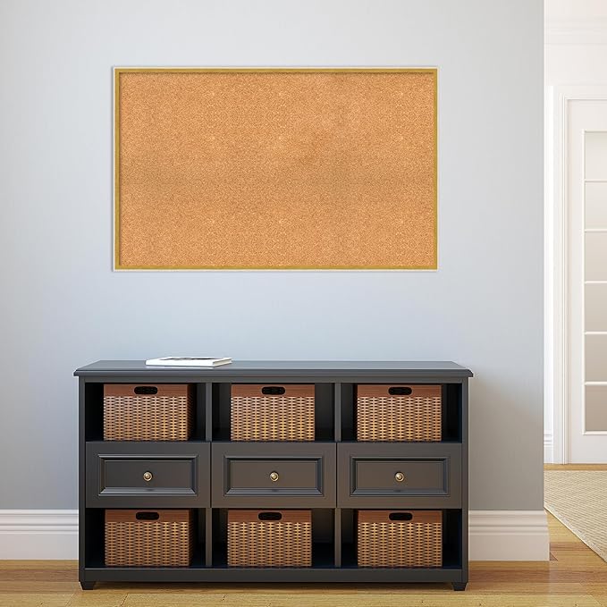 Amanti Art Natural Cork Board for Wall, 27x43 Vision Board with White Frame, Oversize Corkboard Office Decor for Home Organization, Modern Corkboard Pinboard to Display Items for Home Organization in