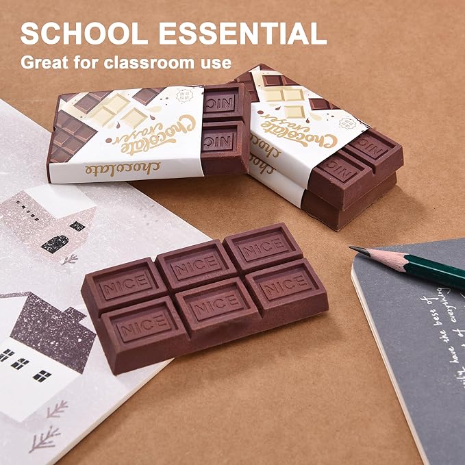 6Pcs Chocolate Shape Erasers for Kids, Cute Chocolate Bar Erasers Bulk for School Classroom Supplies Party Favors