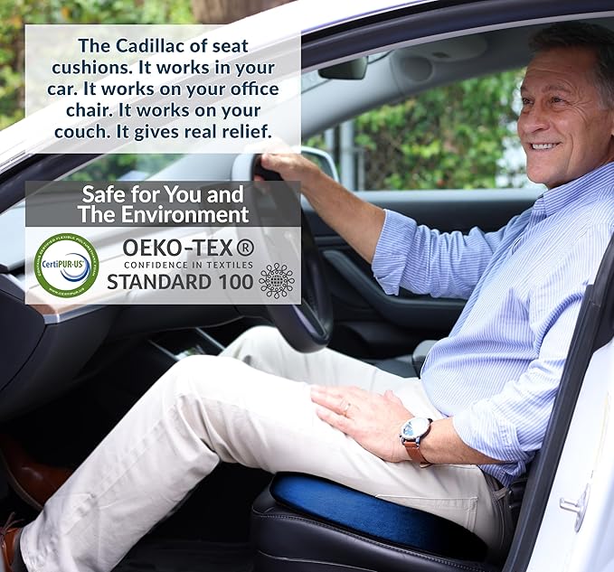 ComfiLife Gel Enhanced Seat Cushion – Office Chair Cushion – Non-Slip Gel & Memory Foam Coccyx Cushion for Tailbone Pain - Desk Chair Car Seat Cushion Driving - Sciatica & Back Pain Relief (Navy)