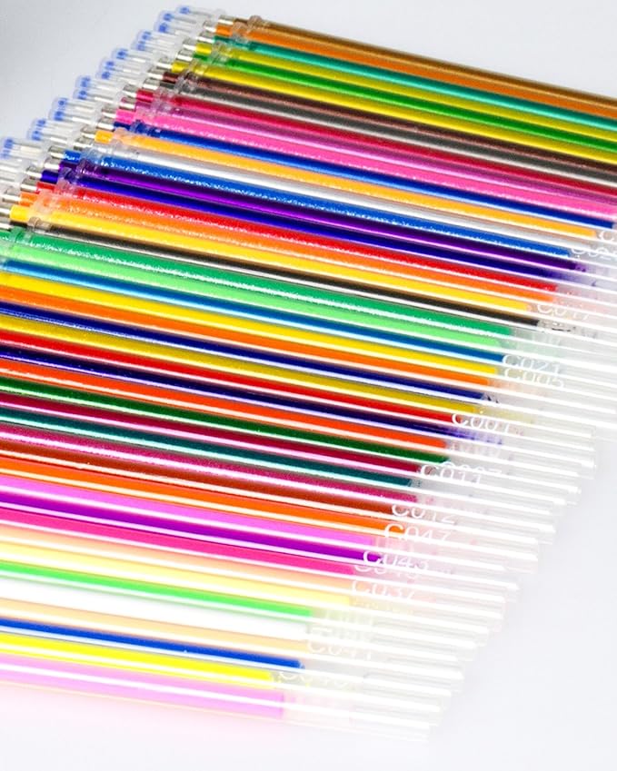 ColorIt 48 Gel Pen Ink Refills for Glitter, Metallic, and Neon - Color Coded for Easy Replacement (Gel)