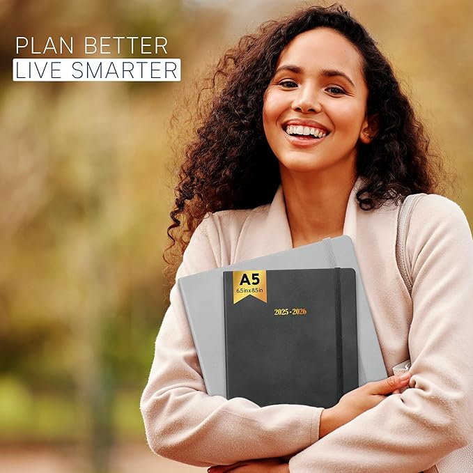 Ensight 2025-2026 HARDCOVER Leather Planner Weekly & Monthly - 6.5x8.5 Inches - Academic Planner Business Personal or Student - Pen Holder, Thick Paper, July 2025 - June 2026 (Grey)