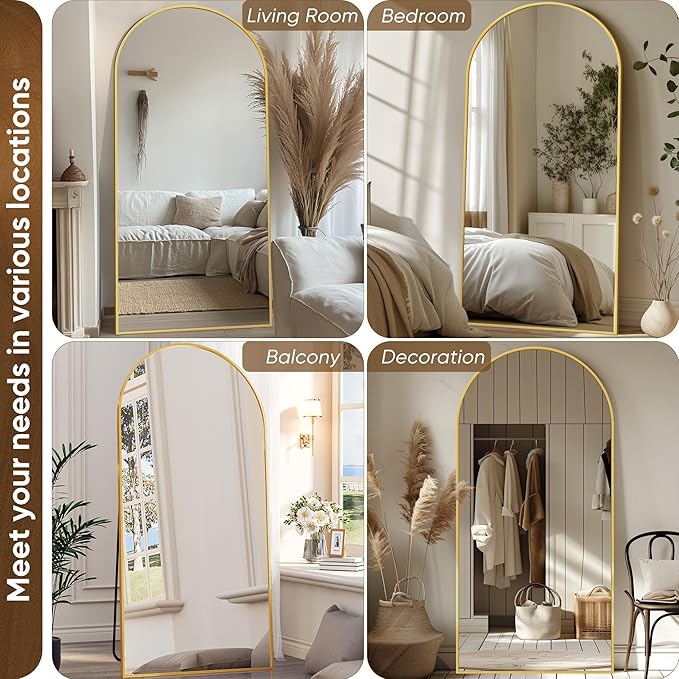 Antok Full Length Mirror, 76"x34" Arched Floor Mirror, Mirror Full Length with Stand, Wall Mounted Mirrors for Living Room Bedroom, Gold