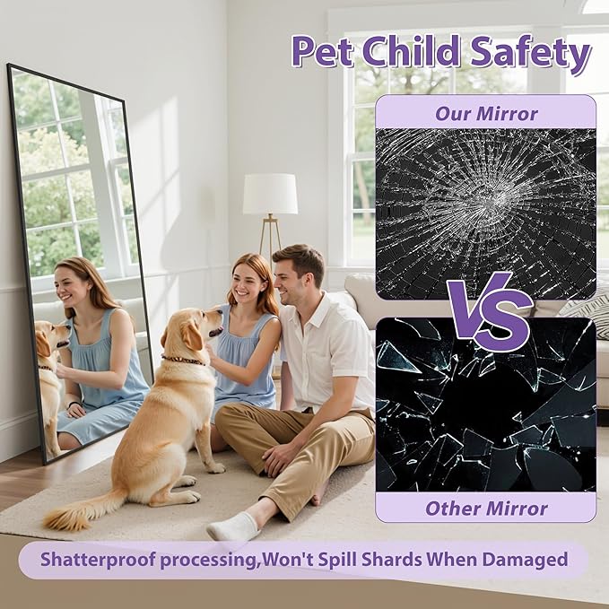 Full Length Mirror, 71"x26" Oversized Floor Mirror Freestanding, Full Body Mirror Floor Standing Mirrors with Stand, Hanging Mounted Mirrors for Bedroom Living Room, Black, Rect Style